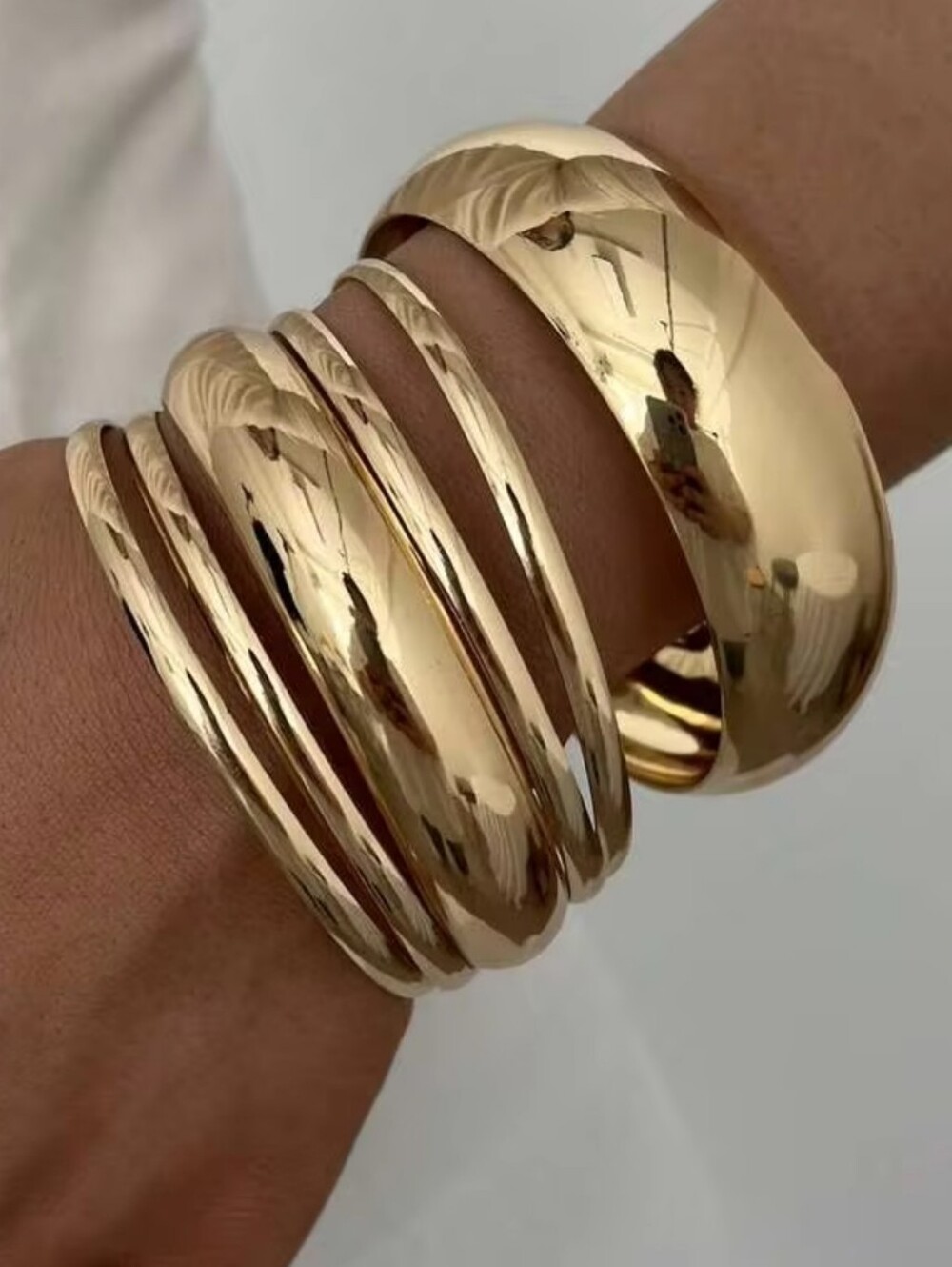 Polished Gold-Tone Stacked Bangle Bracelet Set